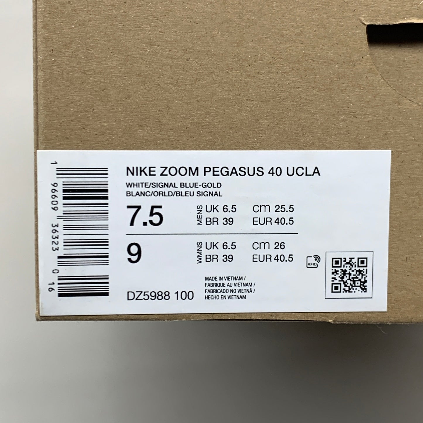 NIKE Zoom Pegasus 40 Shoes UCLA White/Signal Blue-Gold 9 Women's 7.5 Mens DZ5988 100