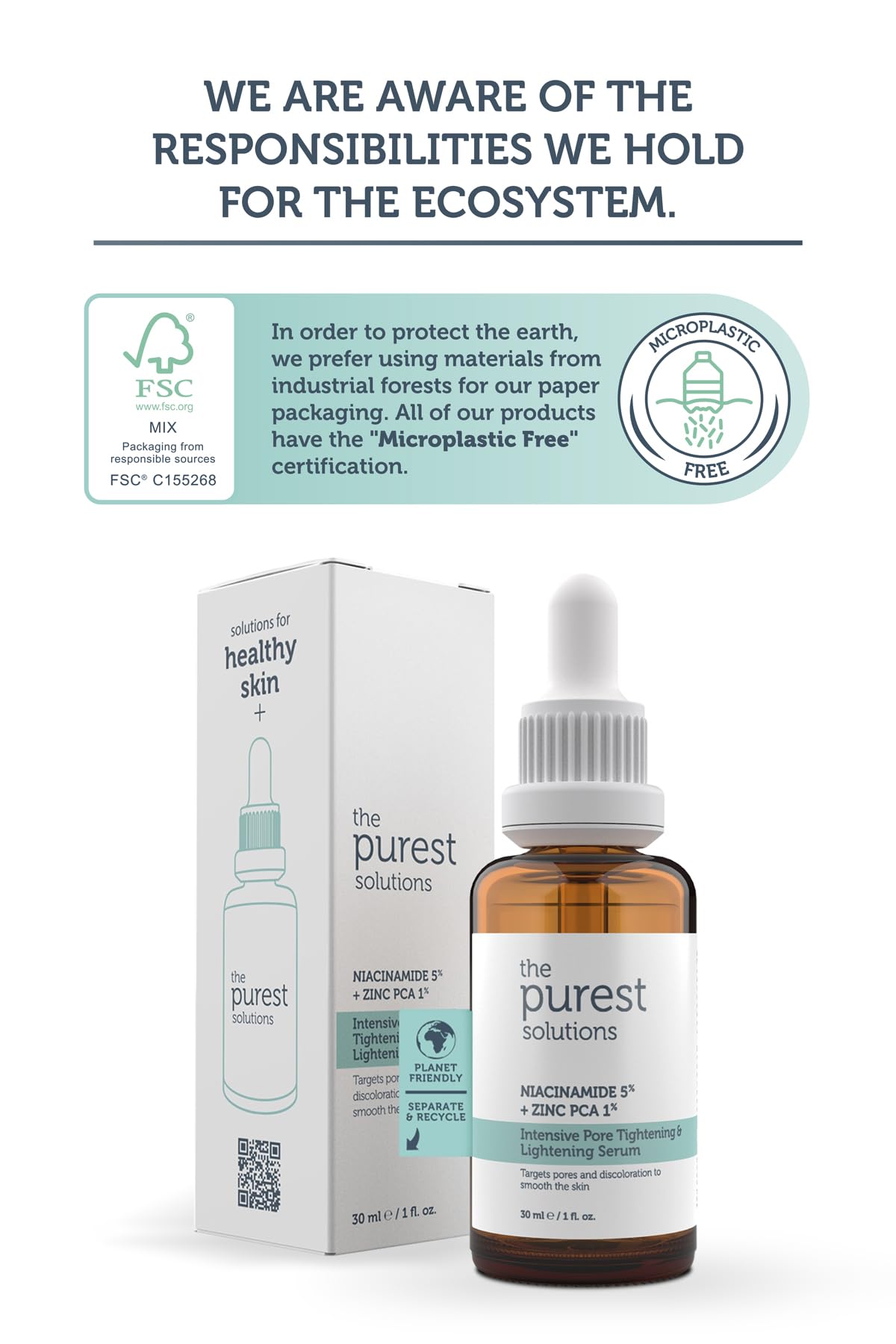 The Purest Solutions Skincare Set - Pore Tightening, Brightening Serum, Oil Control Toner for Even-Toned Skin