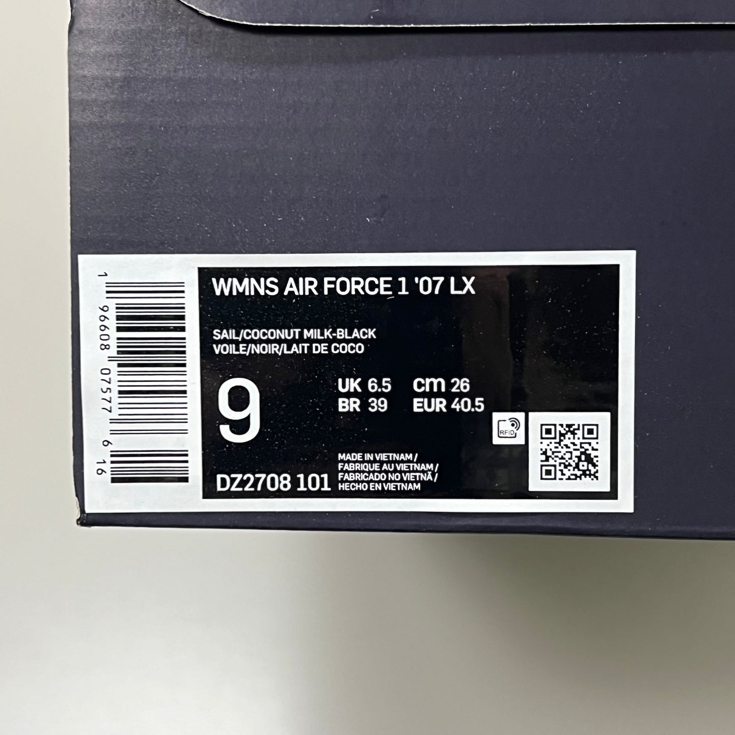 NIKE Air Force 1 07' LX Leather Shoes Sz Women's 9 Sail/Coconut Milk-Black DZ2708 101