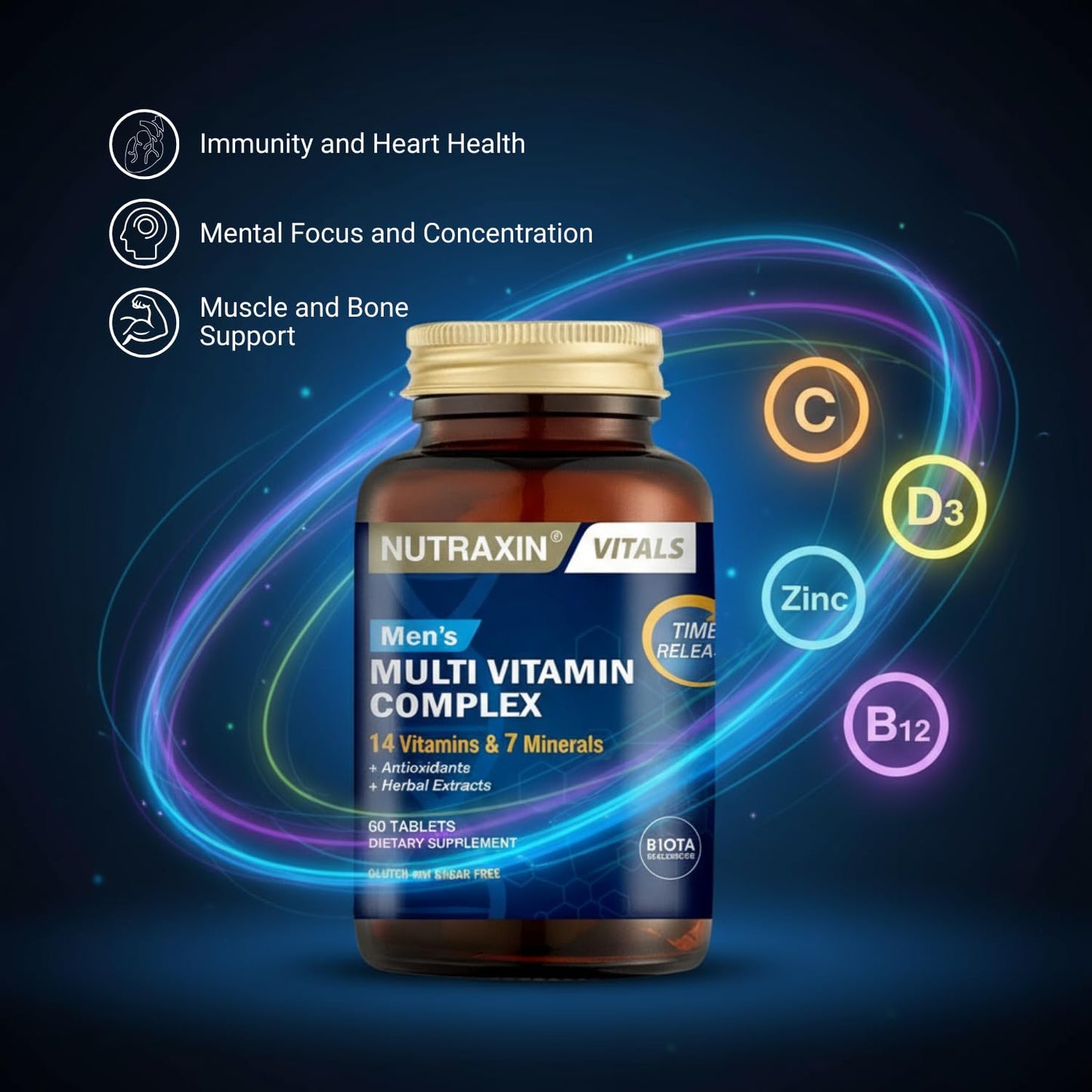 Nutraxin Multivitamin & Mineral Complex For Men - 60 Tablets - Comprehensive Vitamin & Mineral Supplement