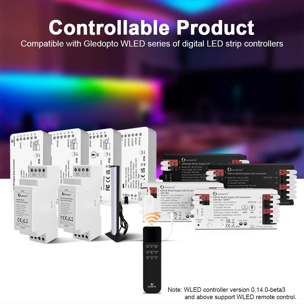 GLEDOPTO WiFi RGB LED Light Remote Control ESP NOW App Brightness 4 Scenes 50M