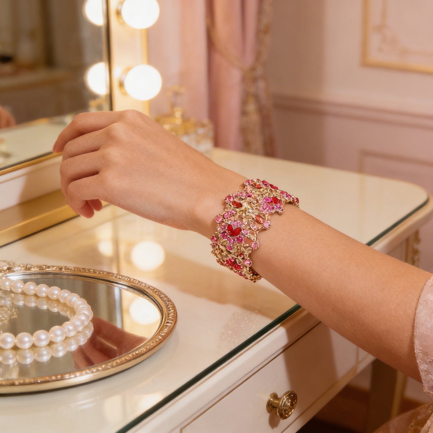 Inc Rose Gold-Tone Multi-Stone Stretch Bracelet