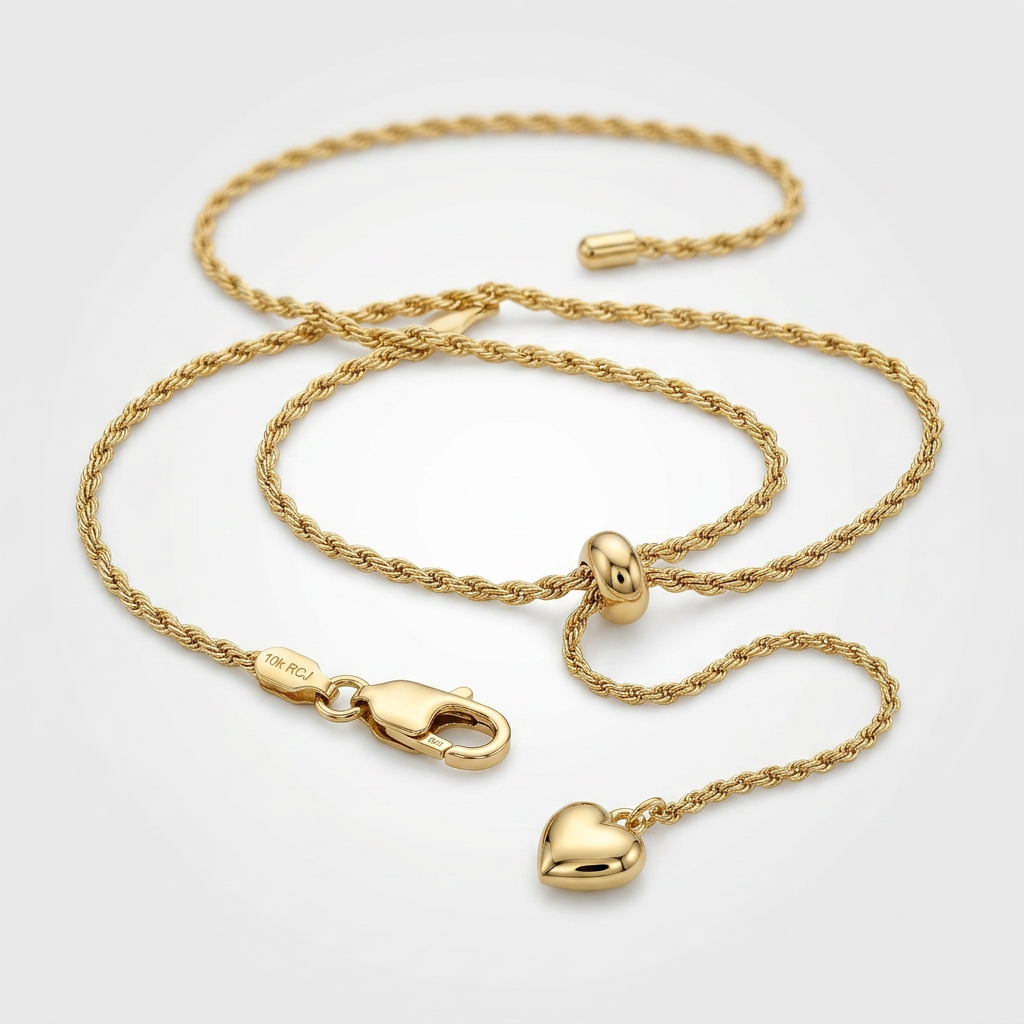 10k Yellow Gold Adjustable Rope Chain 1.0mm
