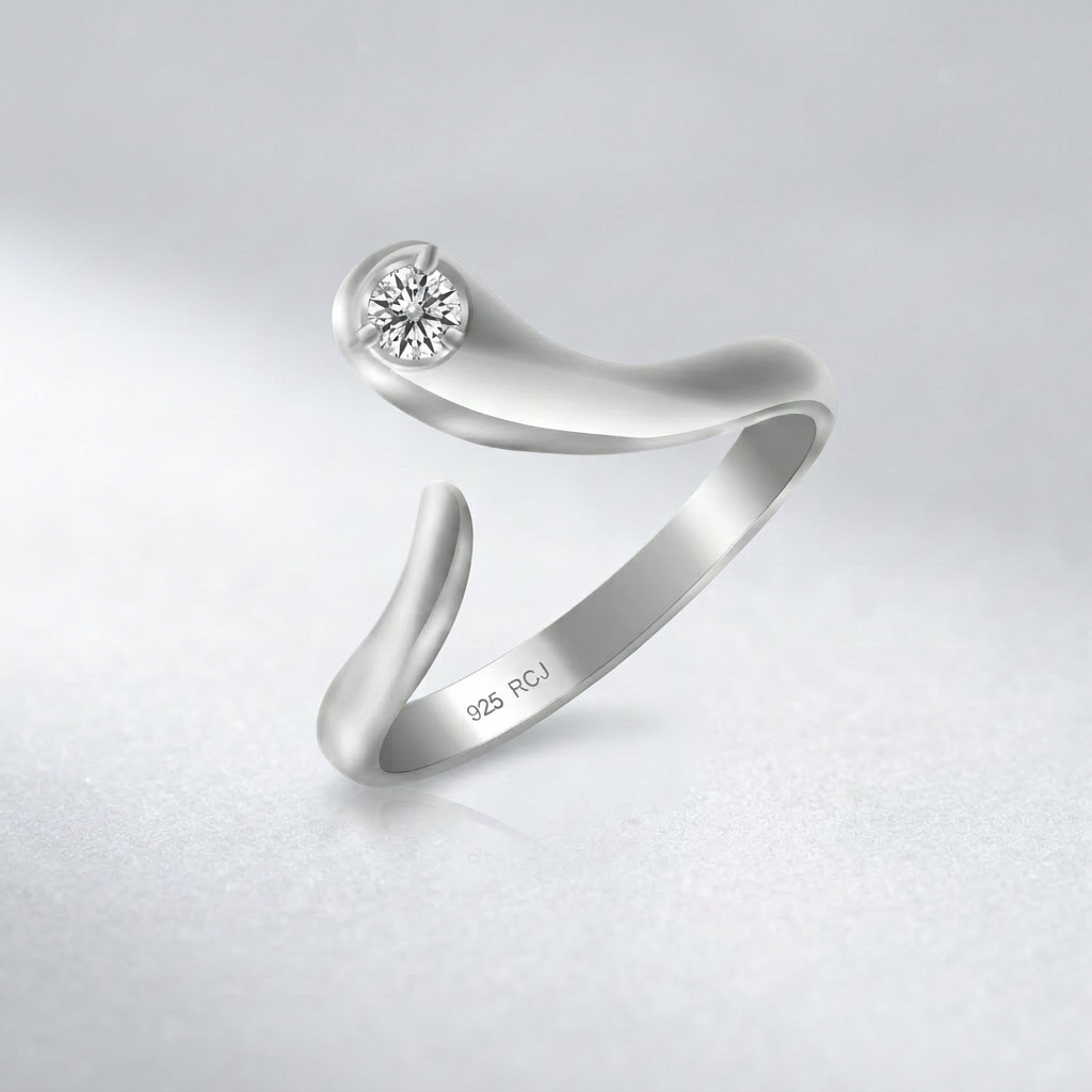 Sterling Silver Rhodium Plated White Cubic Zirconia Accented Shiny Toe Ring
