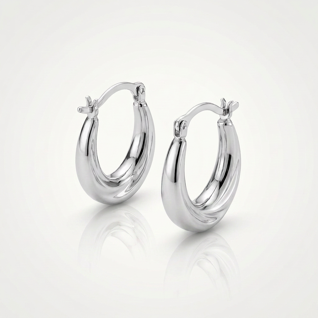 10k White Gold Oval Hoop Earrings
