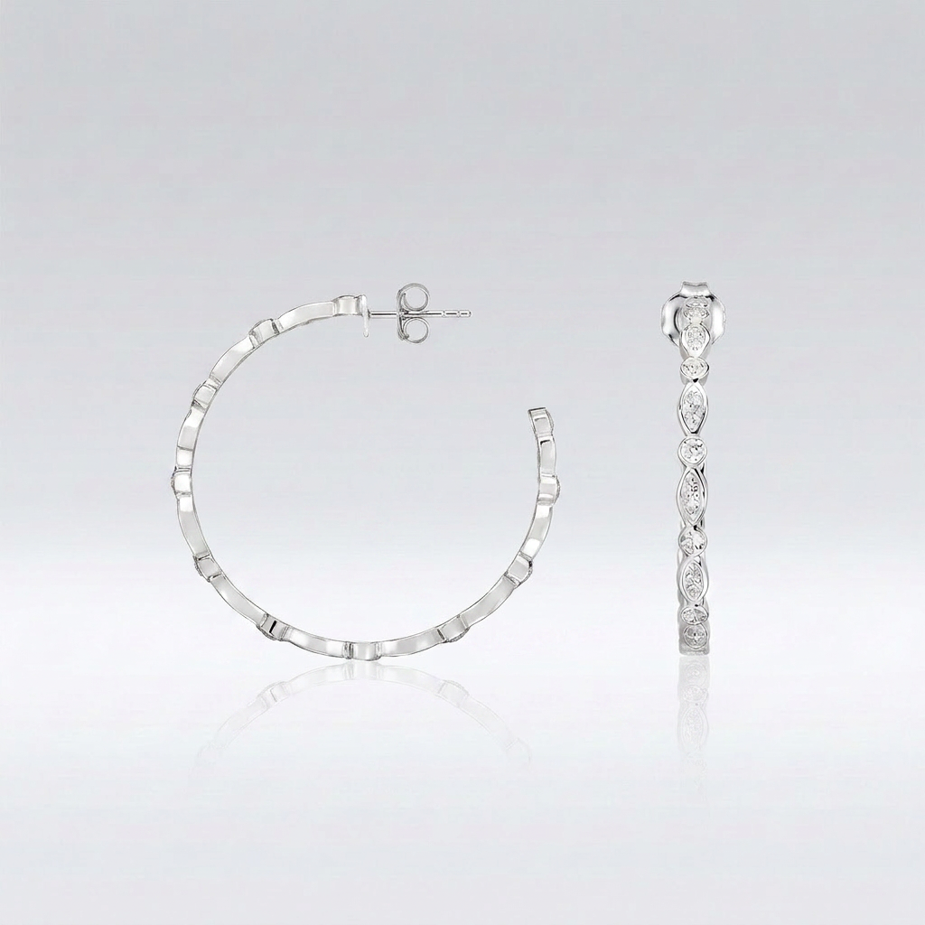 Sterling Silver Hoop Earrings with Round and Marquise Cubic Zirconias