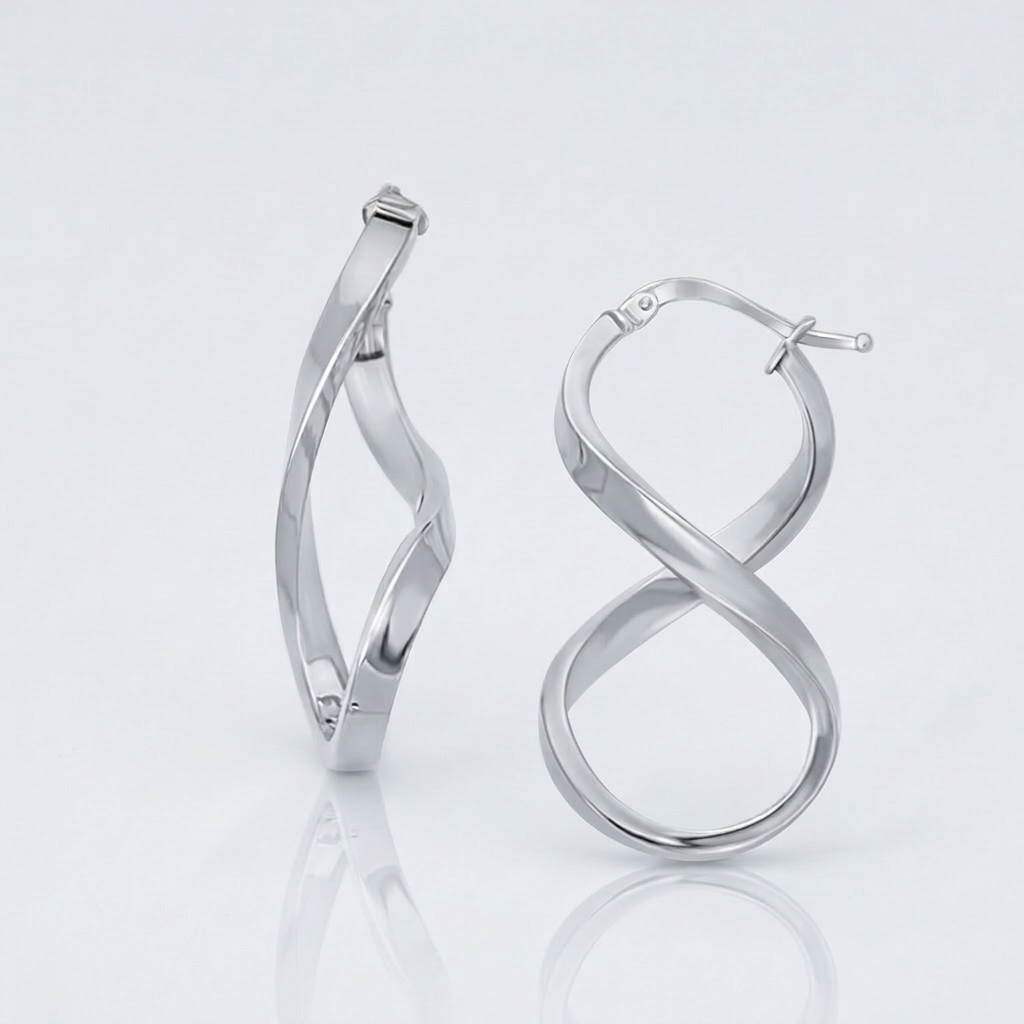 14k White Gold Twist Motif Polished Hoop Earrings