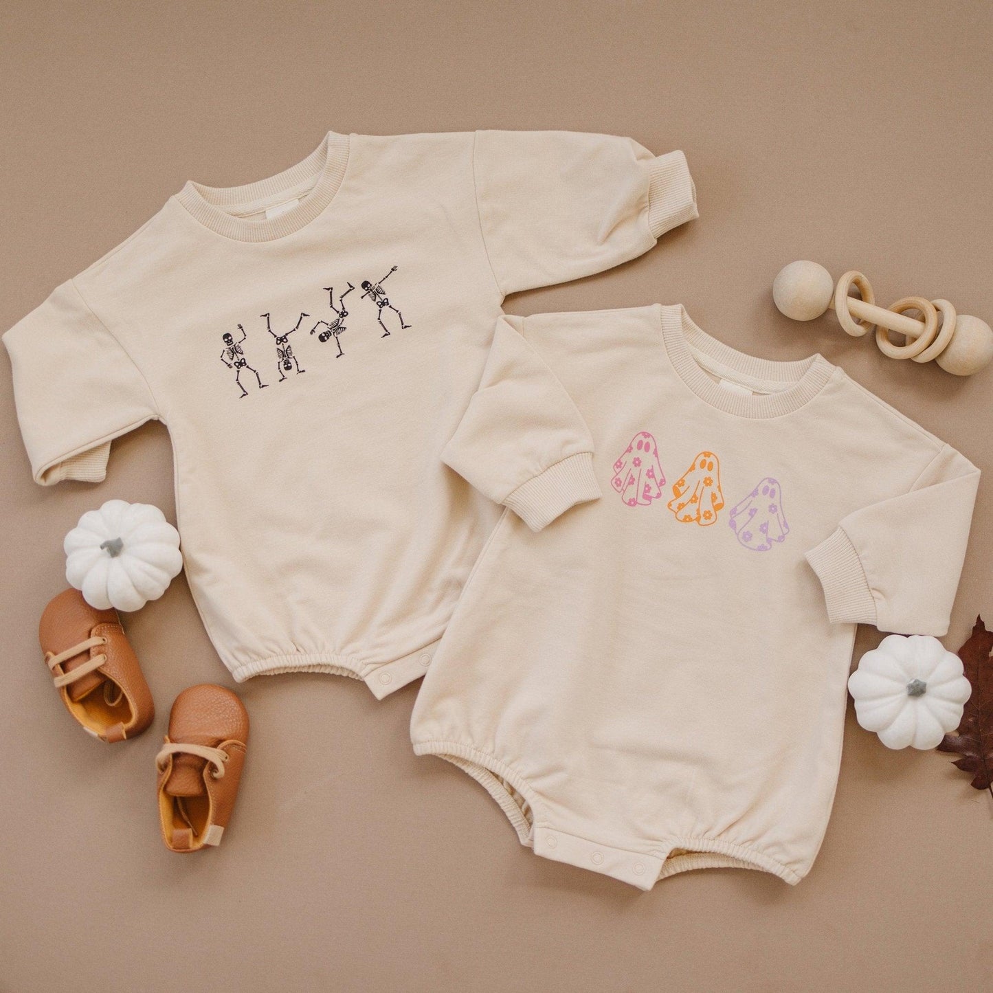 Retro Daisy Ghosts Organic Cotton Sweatshirt Romper