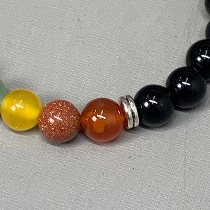 BEST WHOLESALE (12 PACK) Beaded Shiny Black-Rainbow Crystal Bracelets 3" New