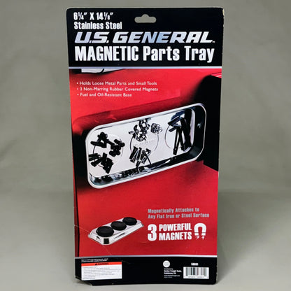 U.S. GENERAL Stainless Steel Magnetic Parts Tray 3 magnets 6 1/4" x 14 1/8" 56801