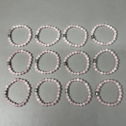 BEST WHOLESALE (12 PACK) Beaded Rose Quartz Crystal Bracelets 3" Silver Jewel New