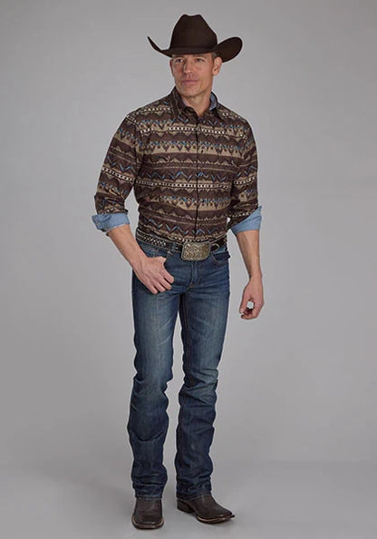 Roper 2175 Distressed Aztec Print (Brown) - Men's Western Shirt