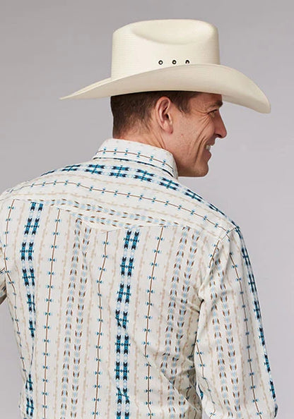 Roper 2001 Aztec Stripe (Cream) - Men's Western Shirt