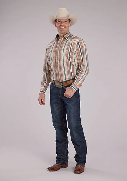 Roper 2469 Southwest Stripe (Tan) - Men's Western Shirt