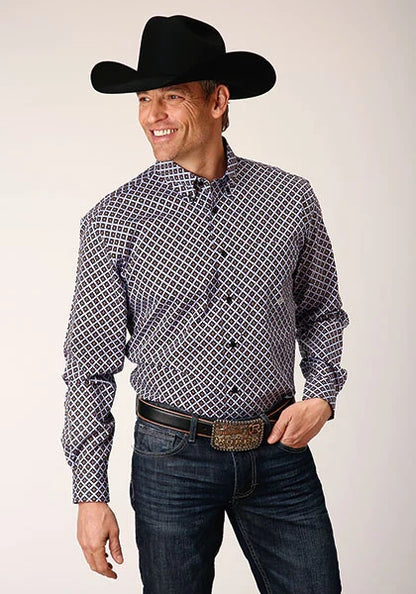 Roper 1666 Tile Foulard (Black) - Men's Western Shirt