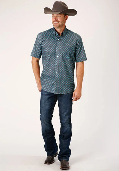 Roper 1451 Cottage Foulard (Blue) - Men's Short Sleeve Shirt