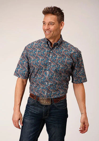 Roper 1558 Independence Foulard (Blue) - Men's Short Sleeve Shirt