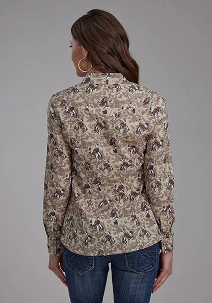 Roper 2116 Brushstroke Cowboys (Brown) - Women's Western Shirt