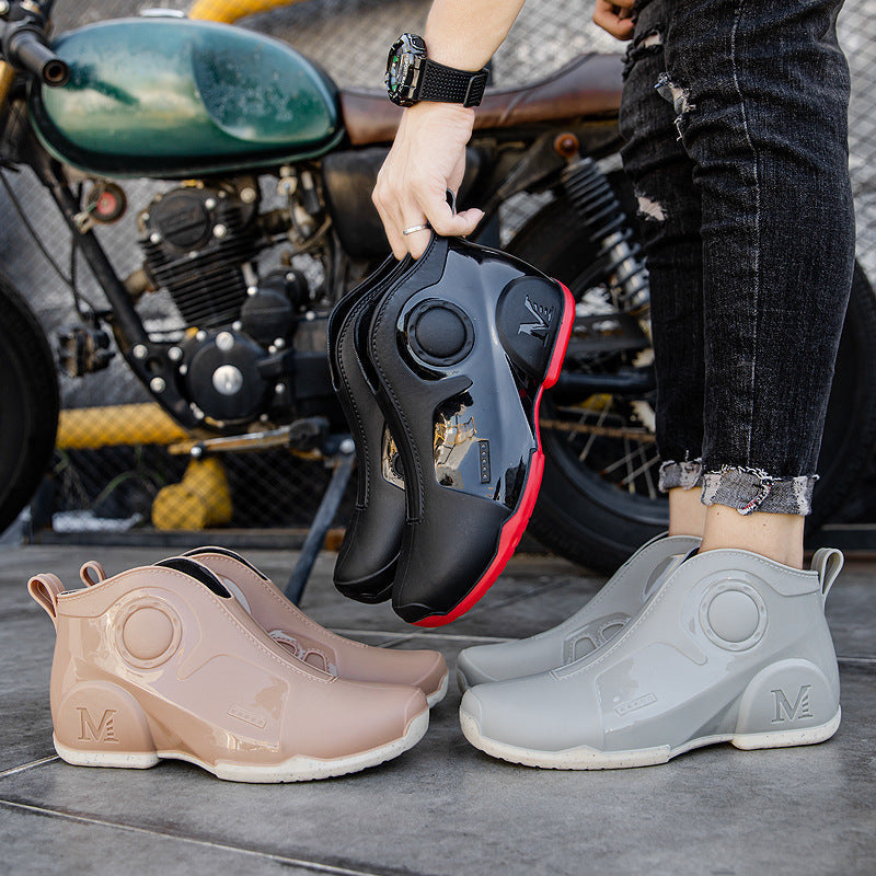 Motorcycle Rain Boots Men's Summer Youth Outdoor Non-slip Wading Shoes Fashion Low Top Flat Work Shoes Rubber Shoes