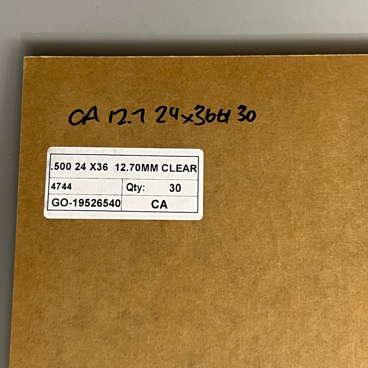 Clear Plexiglass Acrylic Plastic Piece .500 X 24" X 36" Paper Masked GO-19526540