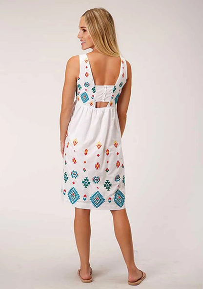 Stetson Bright Schiffli (White) - Women's Sleeveless Cotton Lawn Dress