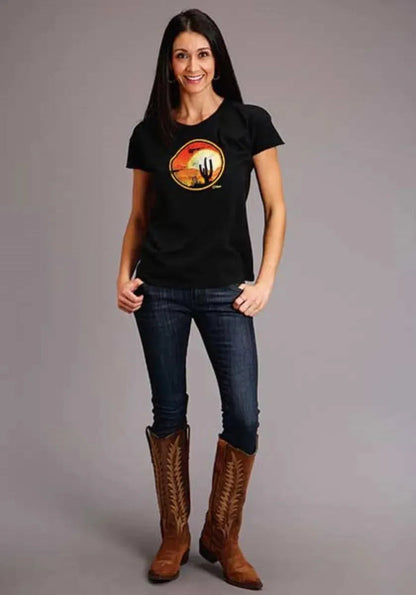 Stetson Cactus and Red Sunset (Black) - Women's Short Sleeve T-Shirt