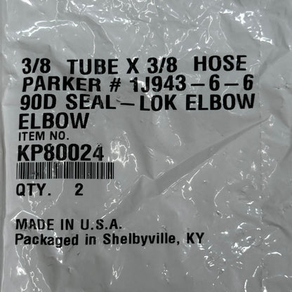 PARKER (2 PACK) Hydraulic Hose 1J943-6-6 90° Elbow 3/8" x 3/8" Steel KP80024