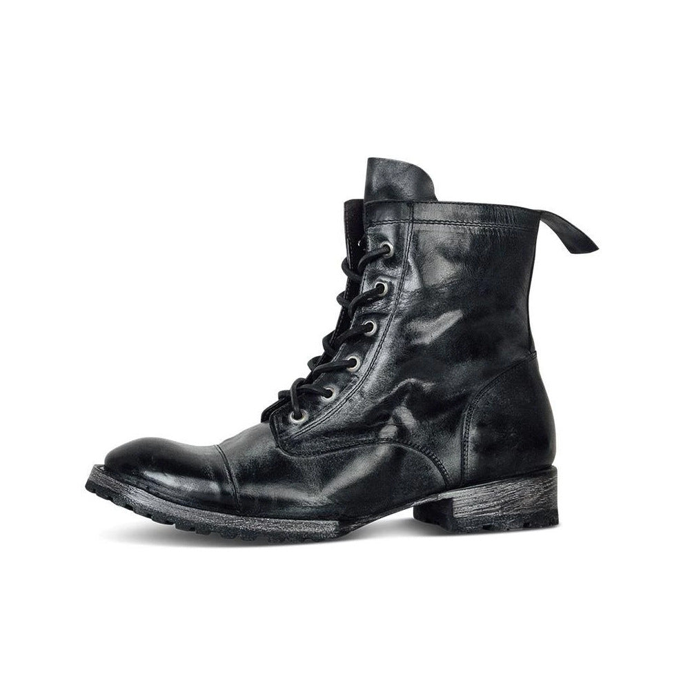 Round toe retro lace-up casual short boots