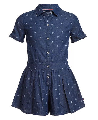 Tommy Hilfiger Toddler Girls Star-Print Cotton Denim Romper