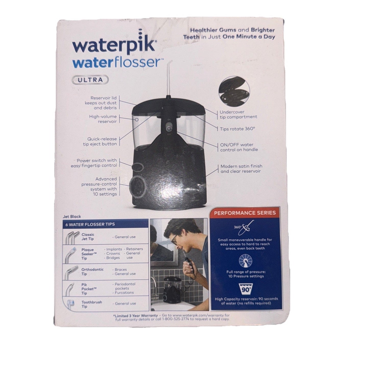 Waterpik Ultra Water Flosser with 10 Pressure Settings + 6 Tips, Black