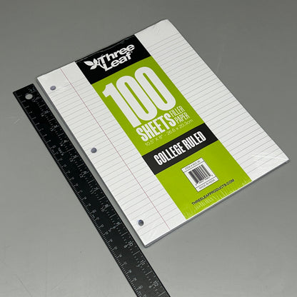 THREE LEAF (36 PACK) Filler Paper College Ruled 100 Count 10.5" x 8" (New)