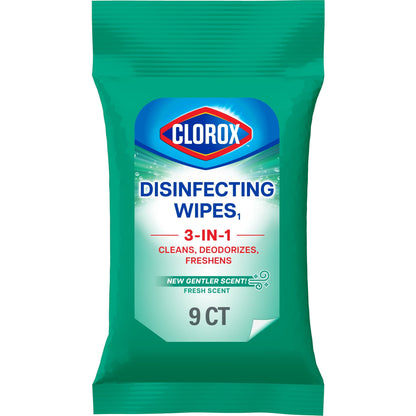 Clorox Disinfecting Wipes On The Go, Bleach Free Travel Wipes, Fresh Scent, 9 Count