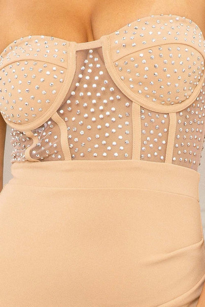 Natalia's Nude Rhinestone Slit Dress
