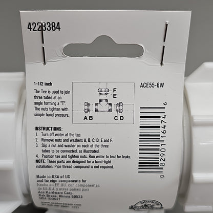 ACE Coupling Plastic Tee 3 Way 1.5" 25-Pk ACE55-6W 4223384 (New)
