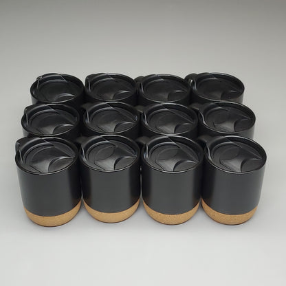CERAMIC MUGS (12 PACK) w/ Cork Base & Lid Black AC566-00