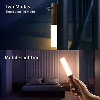 Motion Sensor Night Light, Rechargeable Body Sensor Night Light Indoor, Magnetic Wooden LED Wall Sconce For Bedroom Corridor Staircase Cabinet Intelligent Human Body Induction Night Light