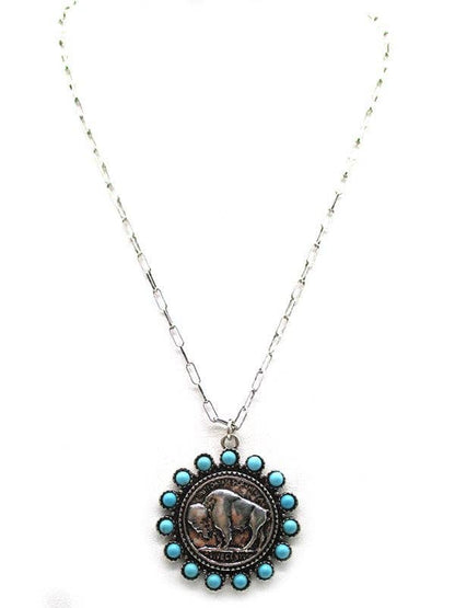 Western Buffalo Coin Turquoise Necklace
