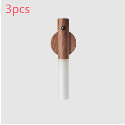 Auto LED USB Magnetic Wood Wireless Night Light Corridors Porch Lights PIR Motion Sensor Wall Light Cabinet Lamp