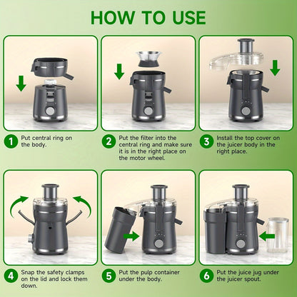 500W Juicer Machine for Fruits & Veggies – Wide Mouth, Stainless Steel, Easy Clean