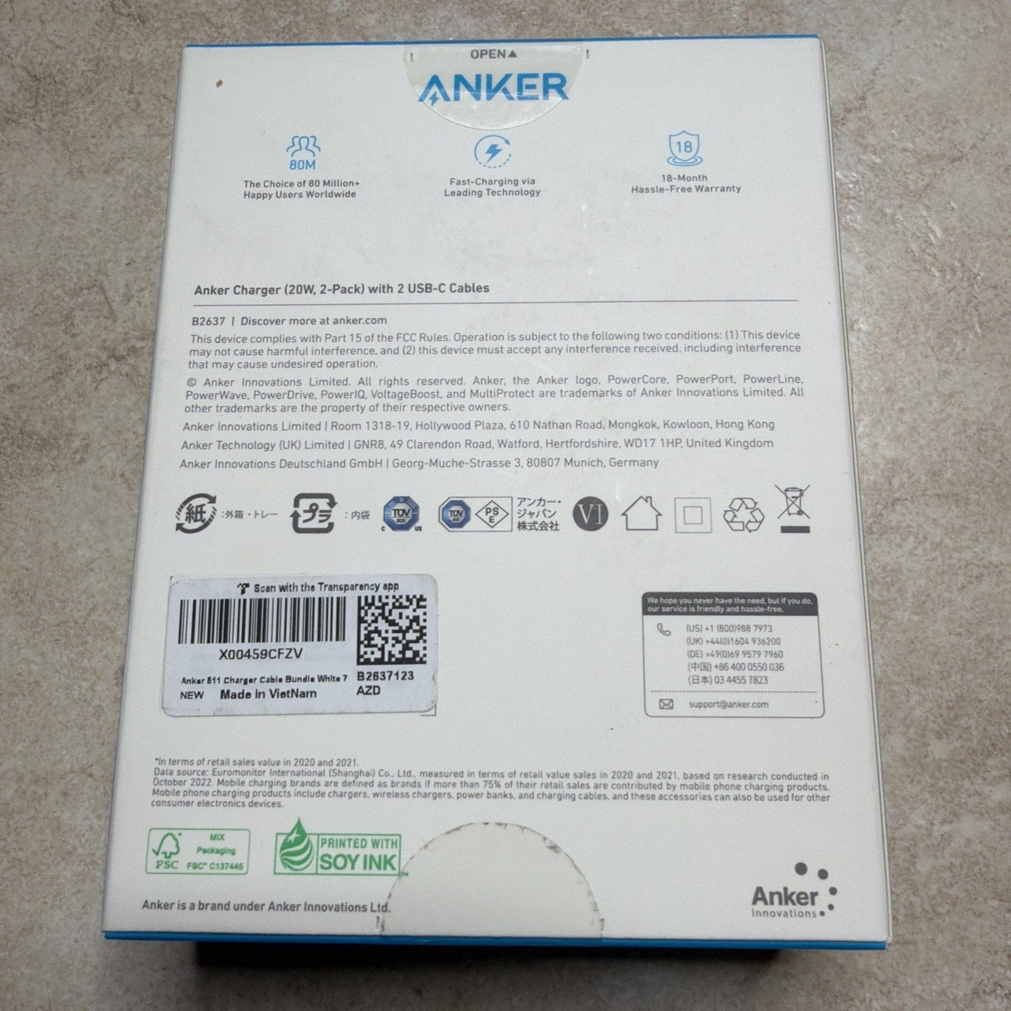 Anker 511 20W USB-C Fast Charger 2-Pack with Cables, White