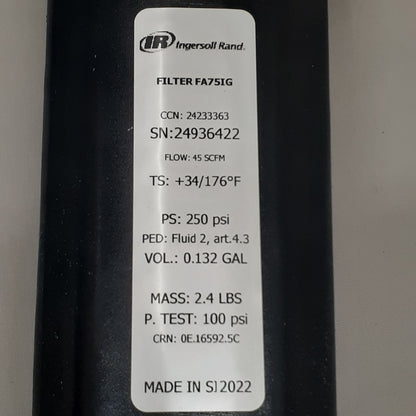 INGERSOLL RAND General Purpose Filter 1/2" NPT 250 psi Max Op Pressure Black 24233363 (New Other)
