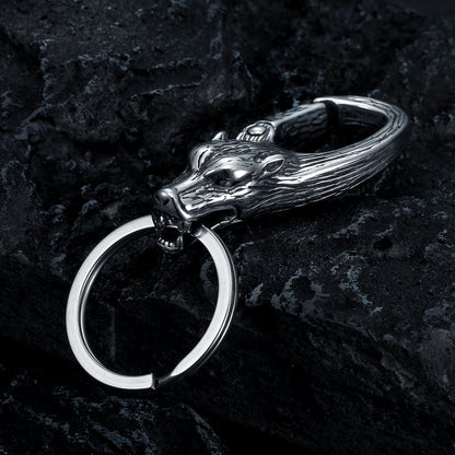 European And American Fashion Wolf Head Stainless Steel Keychain