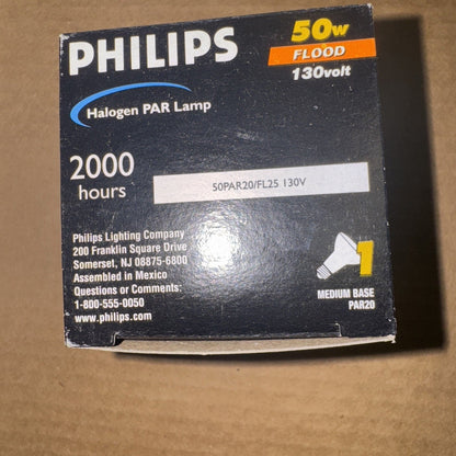Philips Halogen Wide Flood Light, 50W PAR20, 4000 Hr, 420 Lumens