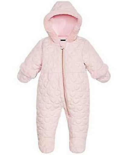 S Rothschild & Co Baby Girls Hooded Quilted-Heart Footed Pram, Size 6/9 Months