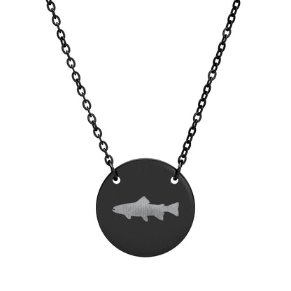 Trout Silhouette Circle Necklace — Engraved Fishing Pendant