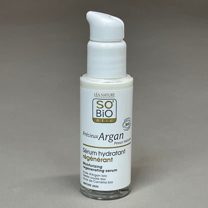SO BIO etic Precious Argan Moisturizing Regenerating Face Serum Organic Anti-Aging & Firming for Dry Skin & Deep Hydration 1 fl oz (New)