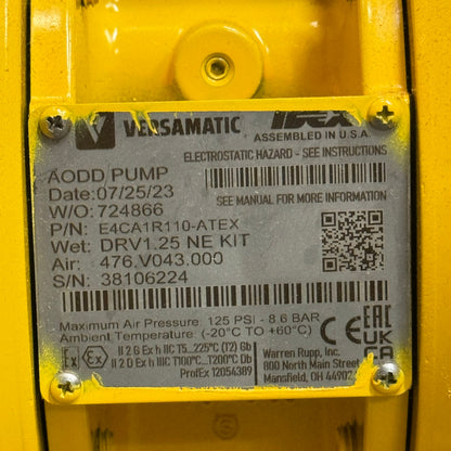 VERSAMATIC AODD Pump E4CA1R110-ATEX Yellow