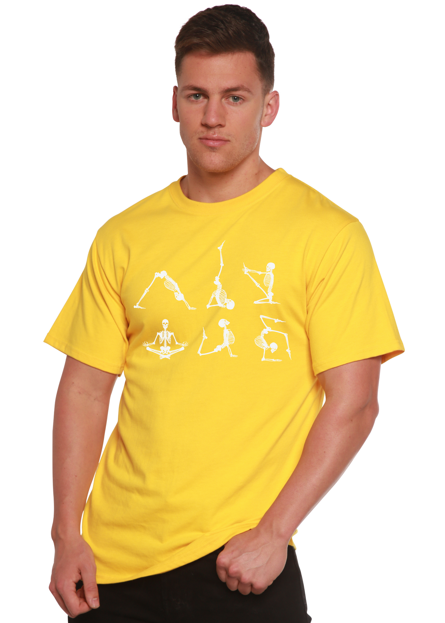 Halloween Skeleton Namaste Men's Bamboo Viscose/Organic Cotton Short Sleeve Graphic T-Shirt