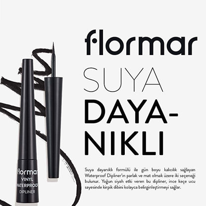 Flormar Vinyl Waterproof Black Liquid Eyeliner - High Pigment | 0.22 Fl Oz