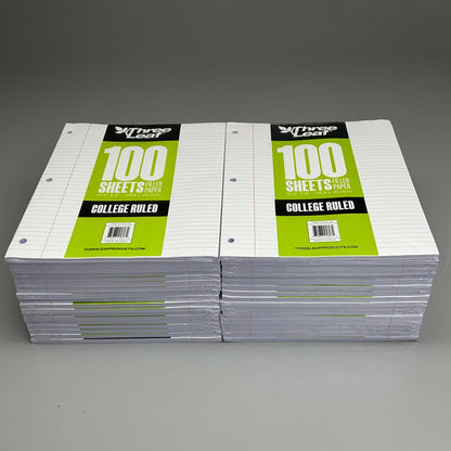 THREE LEAF (36 PACK) Filler Paper College Ruled 100 Count 10.5" x 8" (New)